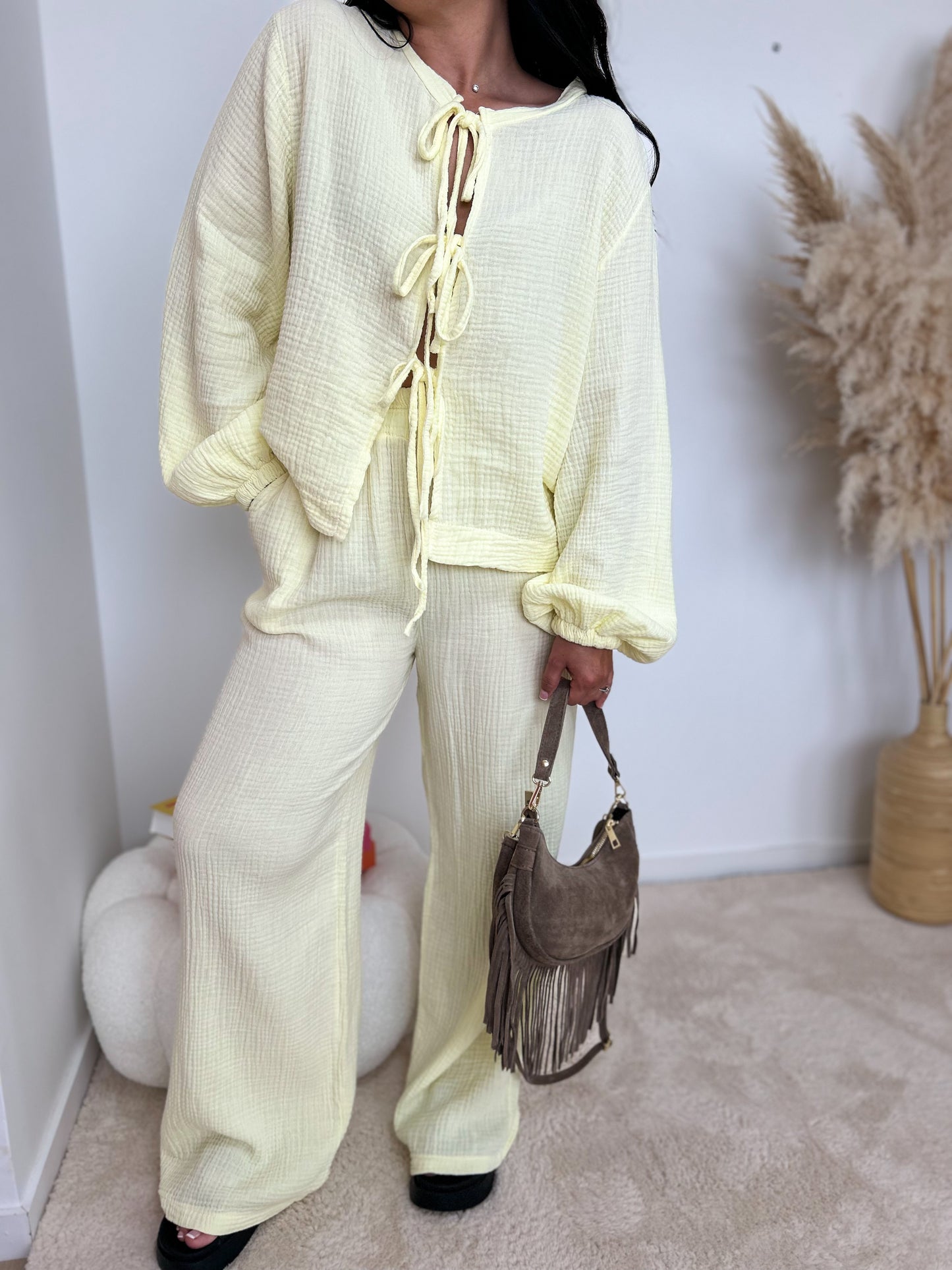 Ensemble gaze de coton noeud jaune