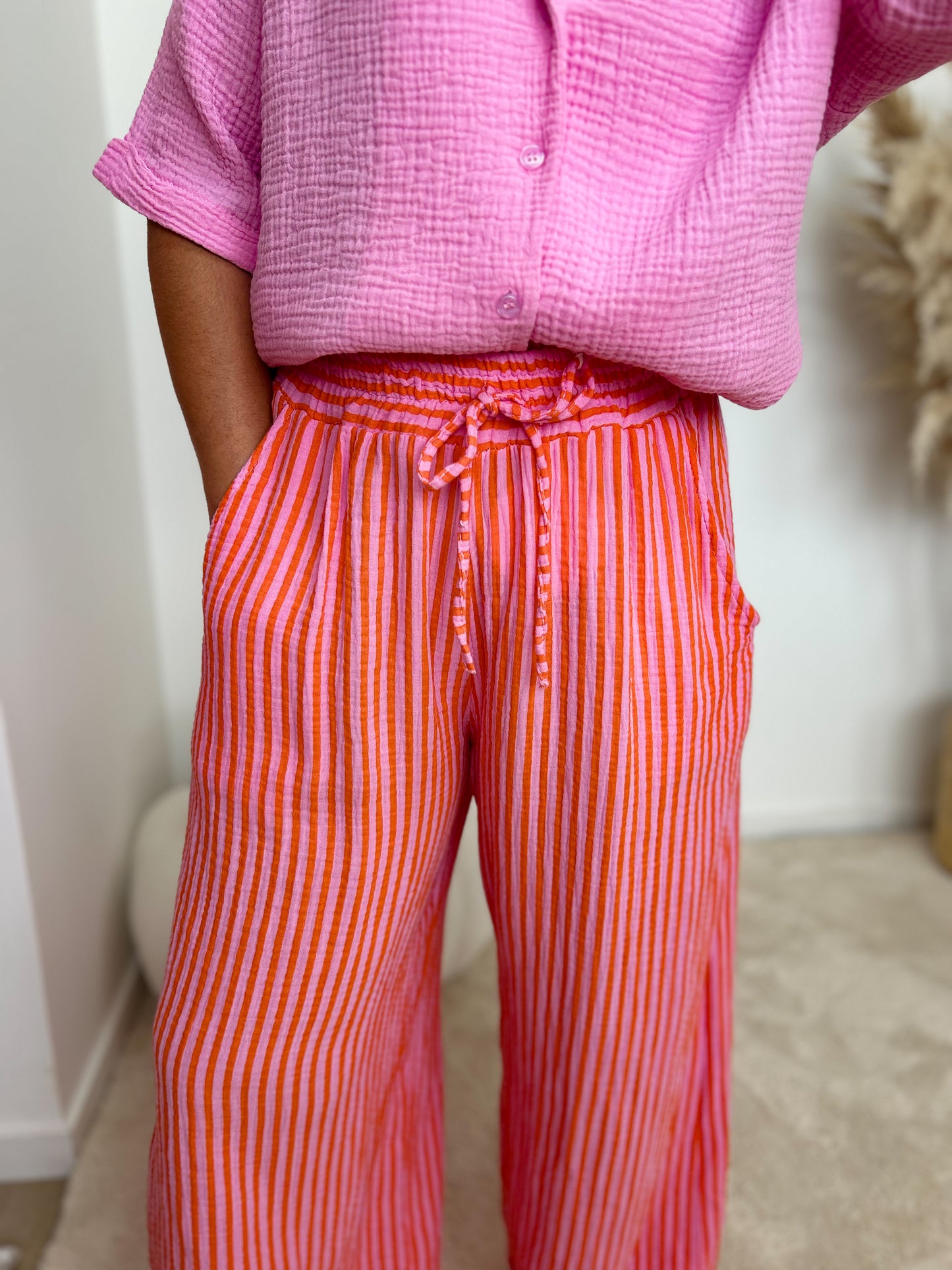 Pantalon en gaze de coton rayures