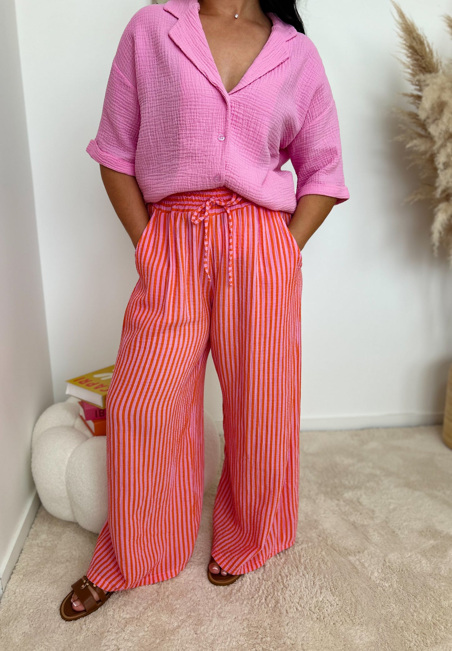 Pantalon en gaze de coton rayures