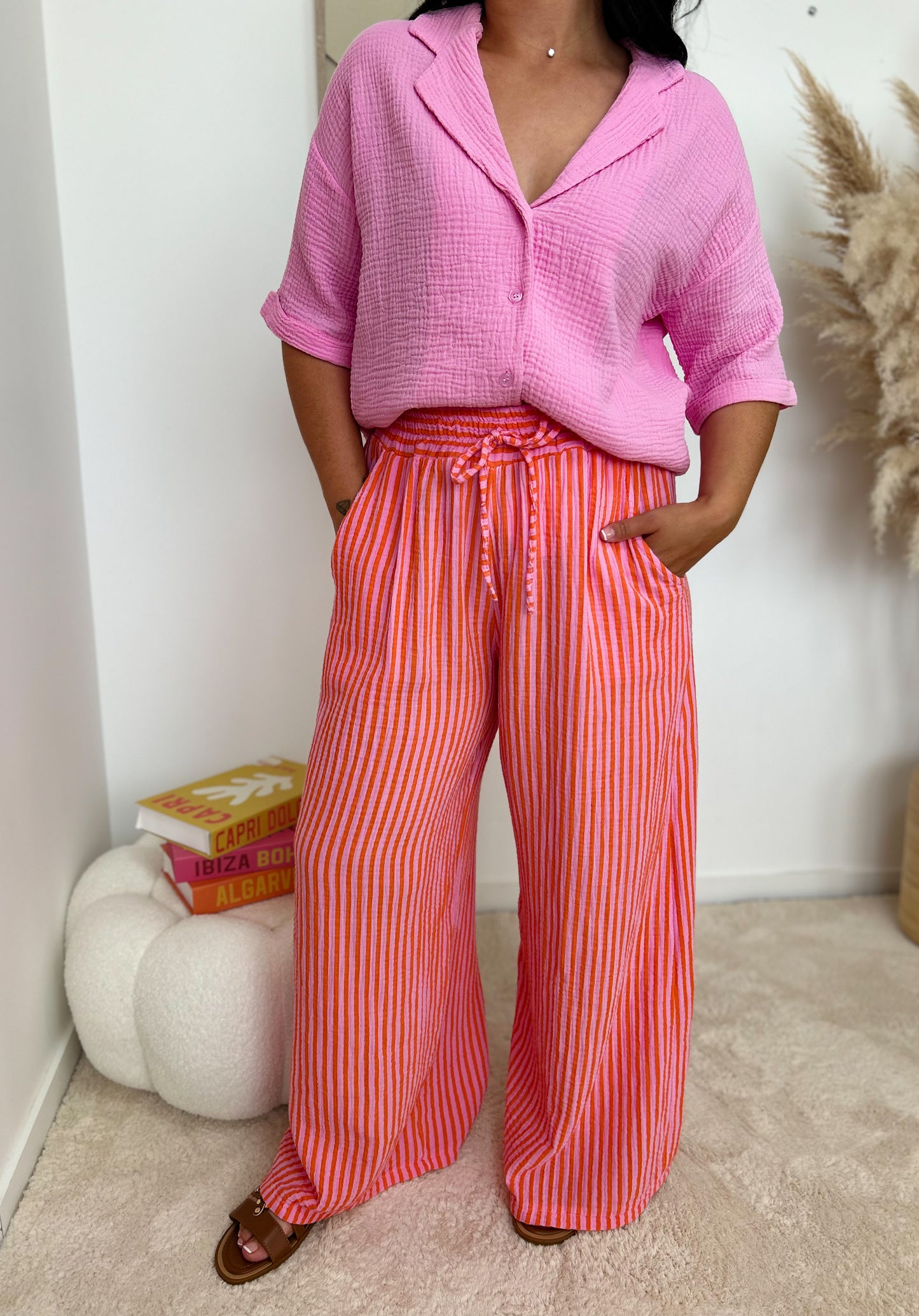 Pantalon en gaze de coton rayures