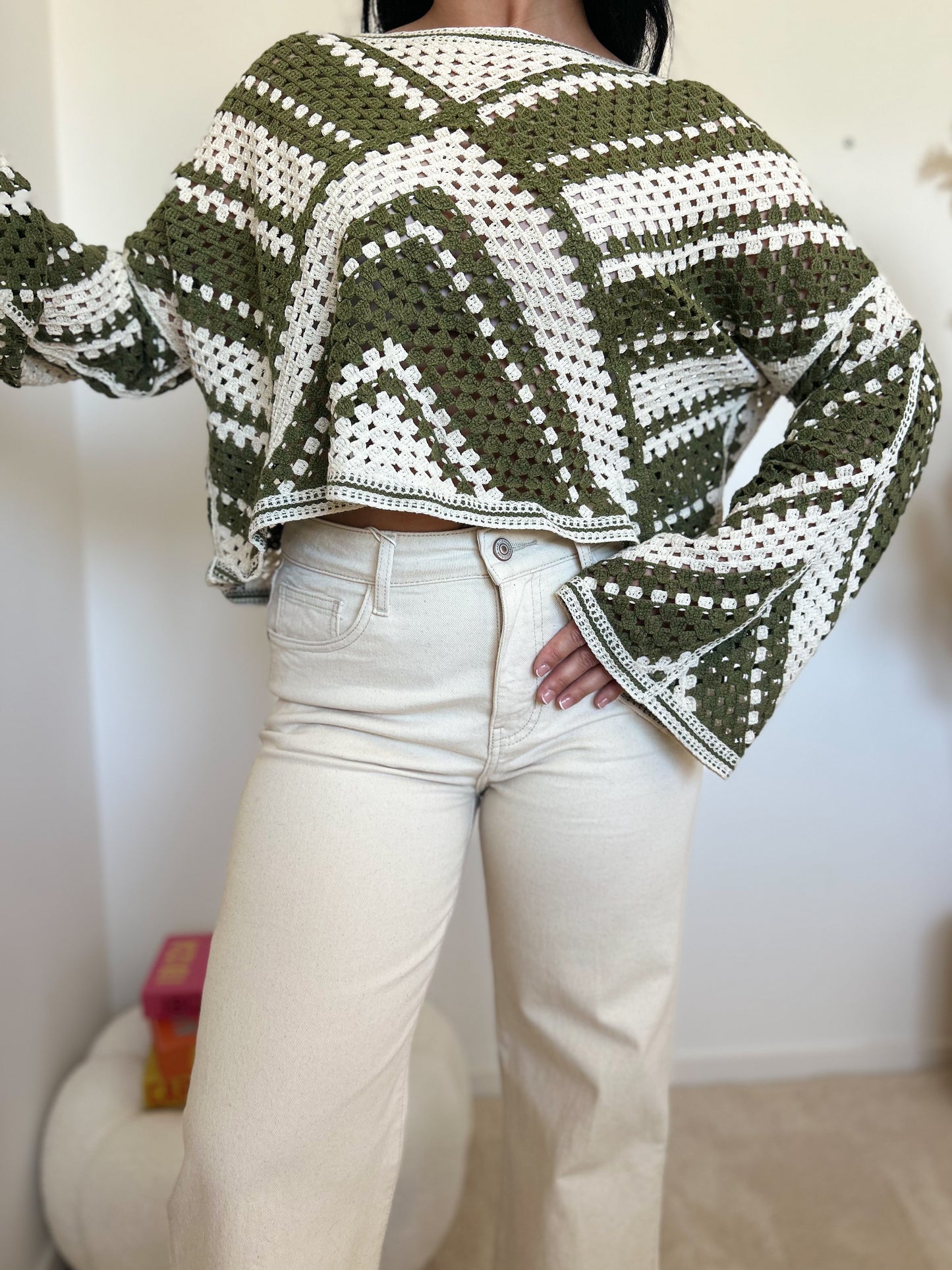 Top crochet kaki