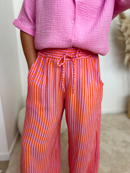 Pantalon en gaze de coton rayures