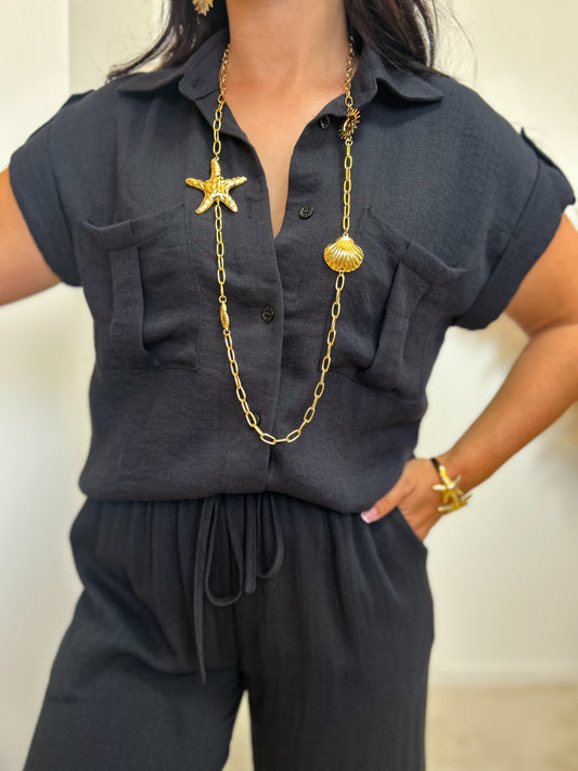 Chemise noir manche courte