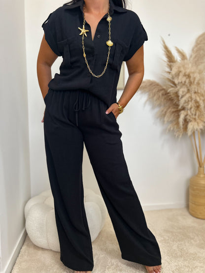 Pantalon effet lin noir