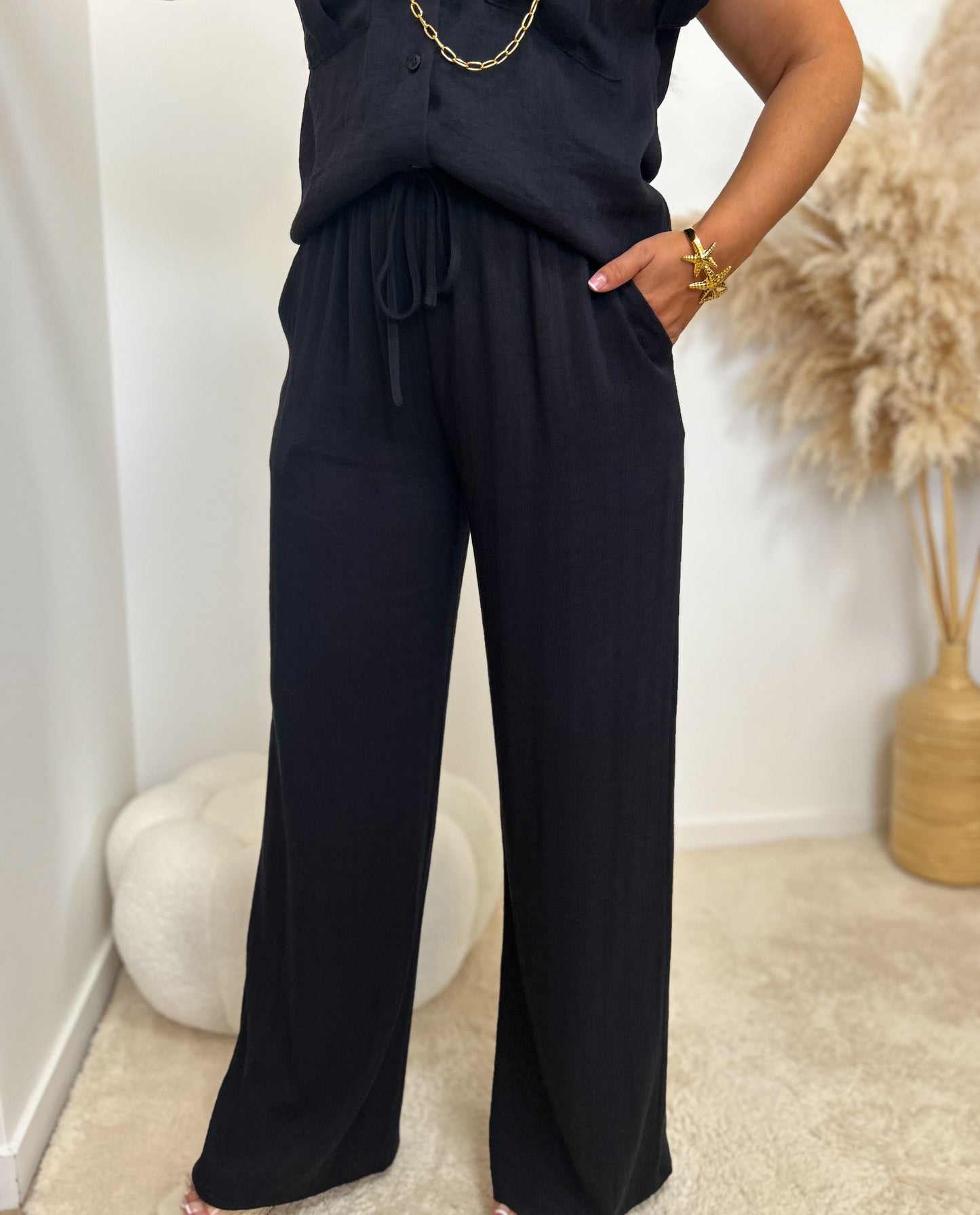 Pantalon effet lin noir