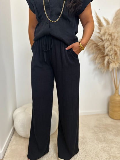 Pantalon effet lin noir
