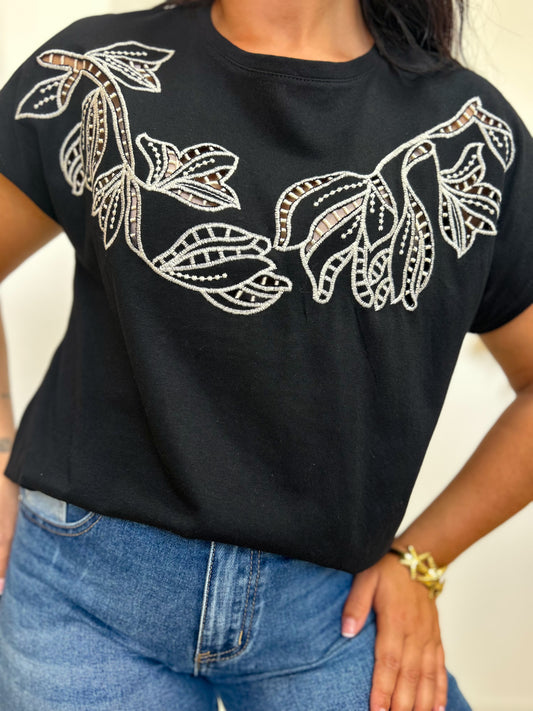 T-shirt broderie noir